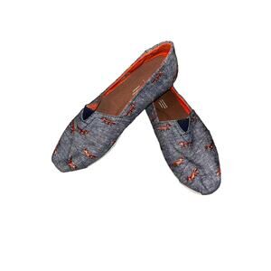Ladies TOMS Red Fox Slip On Canvas Shoes, Size 6M Navy Blue Orange‎